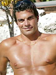 Athletic latin dude posing outdoor