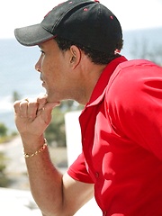 Straight latin man undress his clothes for stroking