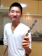 Cute asian boy jerks off and plays with dildo.