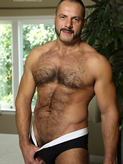 Strong daddy with hairy chest solo masturbation
