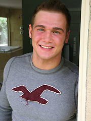 American frat boy from college demonstrates his strong naked chest