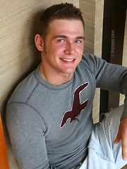 American frat boy from college demonstrates his strong naked chest