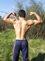 Twink with sexy perfect body stripping outdoors