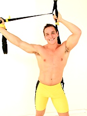 Sexy jock Dylan Roberts playing  in bounding games
