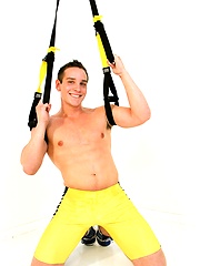 Sexy jock Dylan Roberts playing  in bounding games