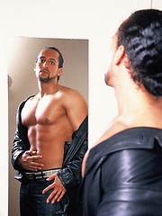 Tanned arabian personal trainer strips down