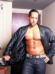 Tanned arabian personal trainer strips down