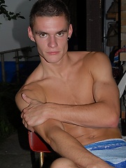Stud Denis Farina pissing through white panties