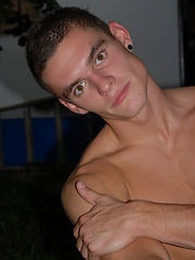 Stud Denis Farina pissing through white panties