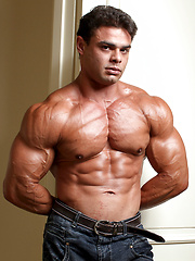 Super-masculine competitive bodybuilder and football player