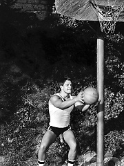 Beefy dude in retro photo set