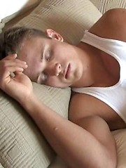 Sexy college dude jerking at sunny morning