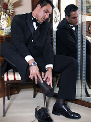 Gay hunk Marcello takes off his office suit for stroking