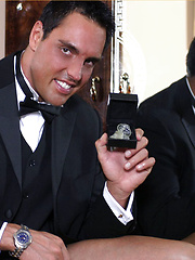 Gay hunk Marcello takes off his office suit for stroking