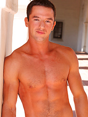 Muscled guy Zack lubed up his body and stroking dick