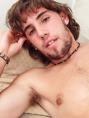 Straight guy with long hair jerking before camera