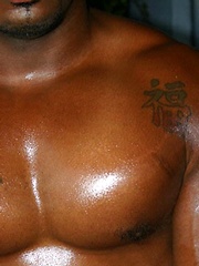 Black daddy oiled his hot brown chest