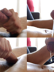 Bald handsome Vinnie Mark cums on his stomach