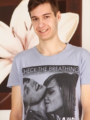 Cody Banks stroking his hard uncut cock.